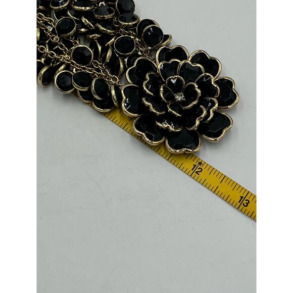 Vintage Black and Gold Tone Floral Statement Necklace - Picture 10 of 13